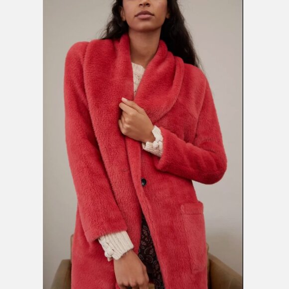Sanctuary x Anthropologie Elena Faux Fur Shawl Collar Coat Red/Pink Jacket - Picture 1 of 11